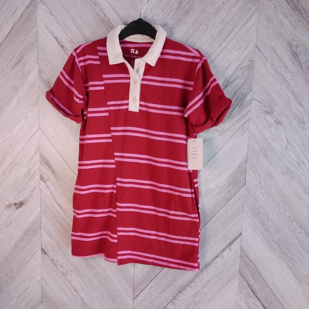 Free Assembly Asymmetrical Polo Dress Sz:XS (4/5) Little Girl Karanda Red
